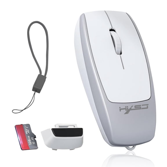 Wireless Bluetooth Mouse, Computer Mouse with TF Card Reader (2TB Storage) & Multi-OS Support, 1600 DPI Optical Tracking, Ergonomic Mice for Laptop, Tablet, iPad, PC (White)