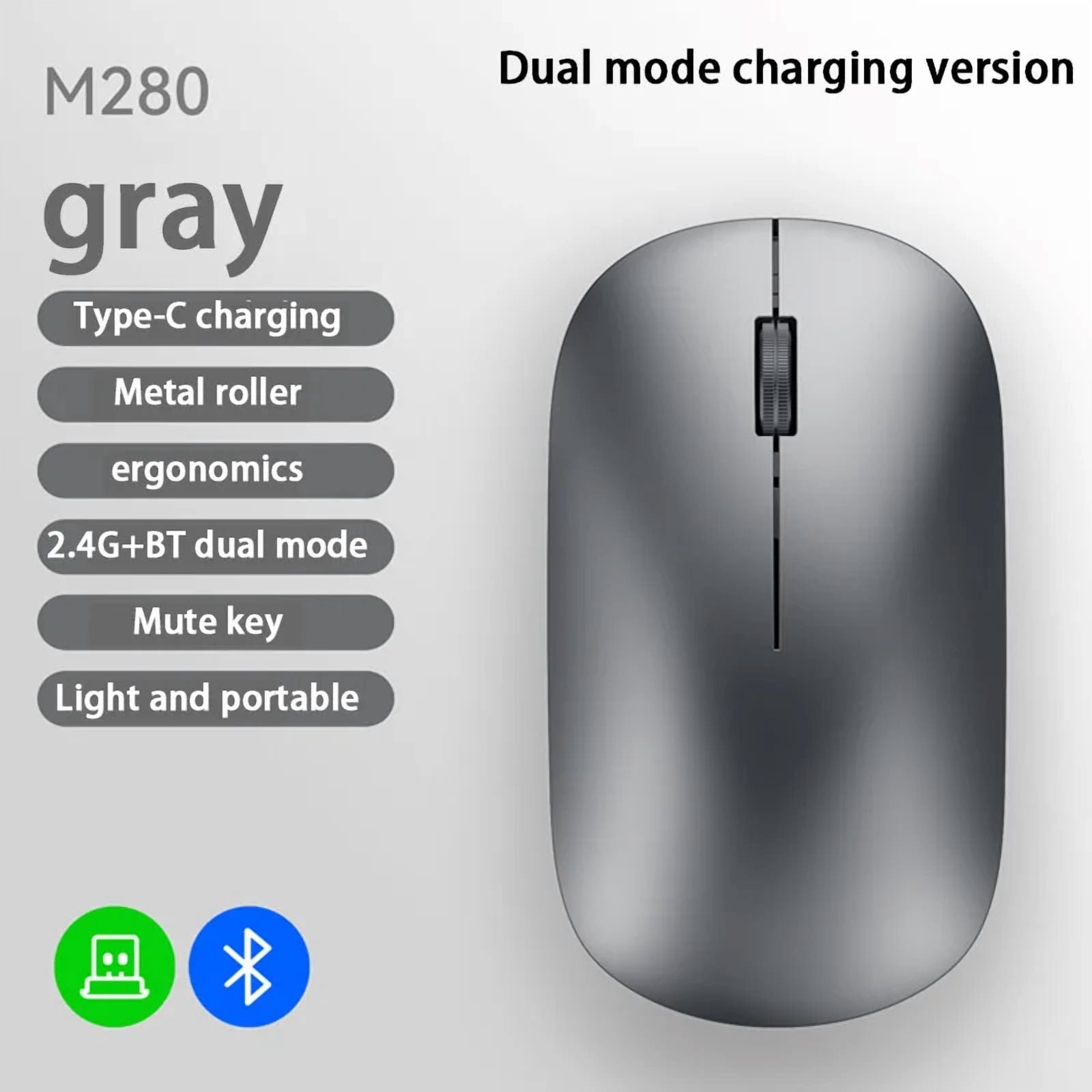 Wireless Bluetooth Mouse Dual Mode DPI Adjustable 2.4G Type-C Rechargeable Silent Ergonomic Morandi Portable Office Mouse 2025