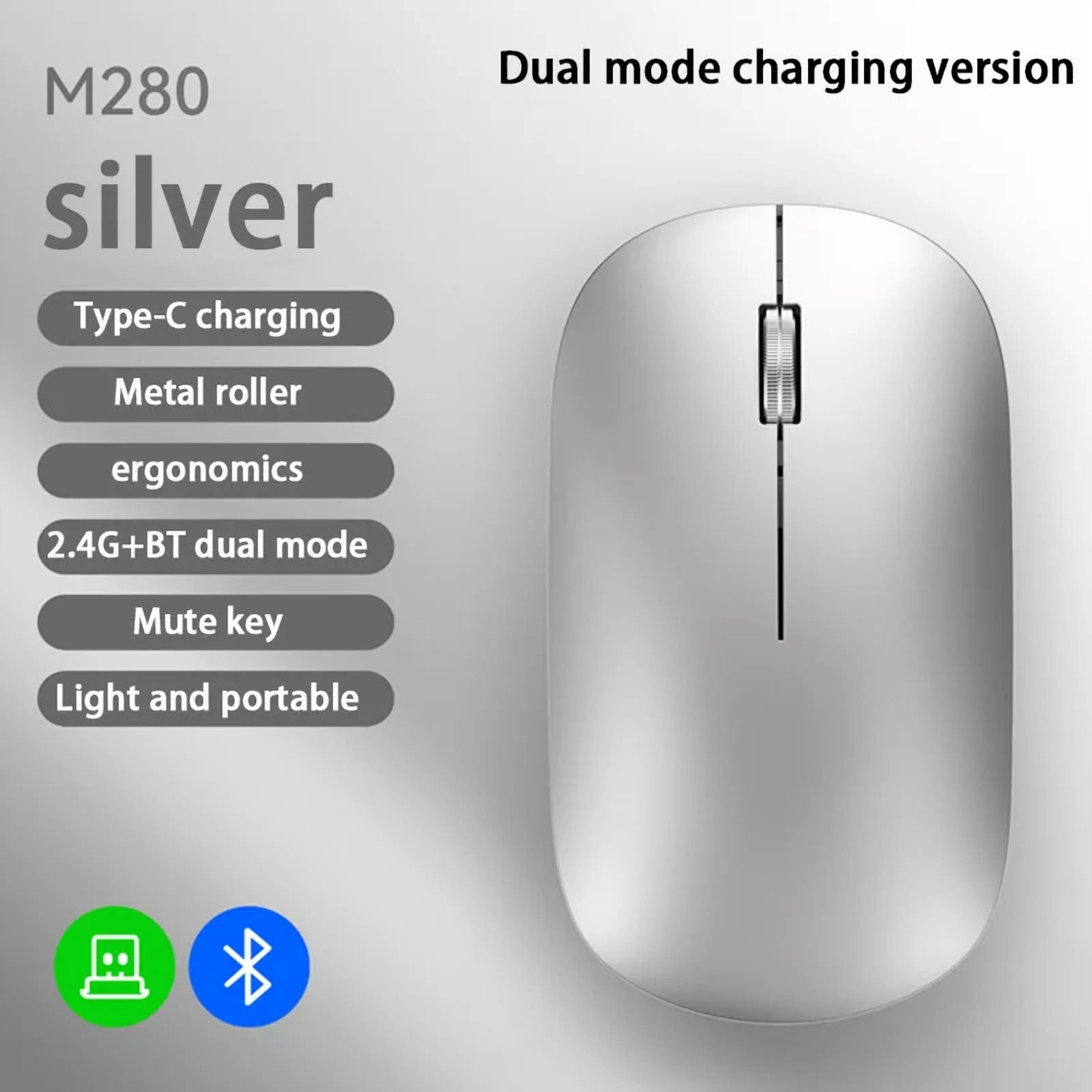 Wireless Bluetooth Mouse Dual Mode DPI Adjustable 2.4G Type-C Rechargeable Silent Ergonomic Morandi Portable Office Mouse 2025