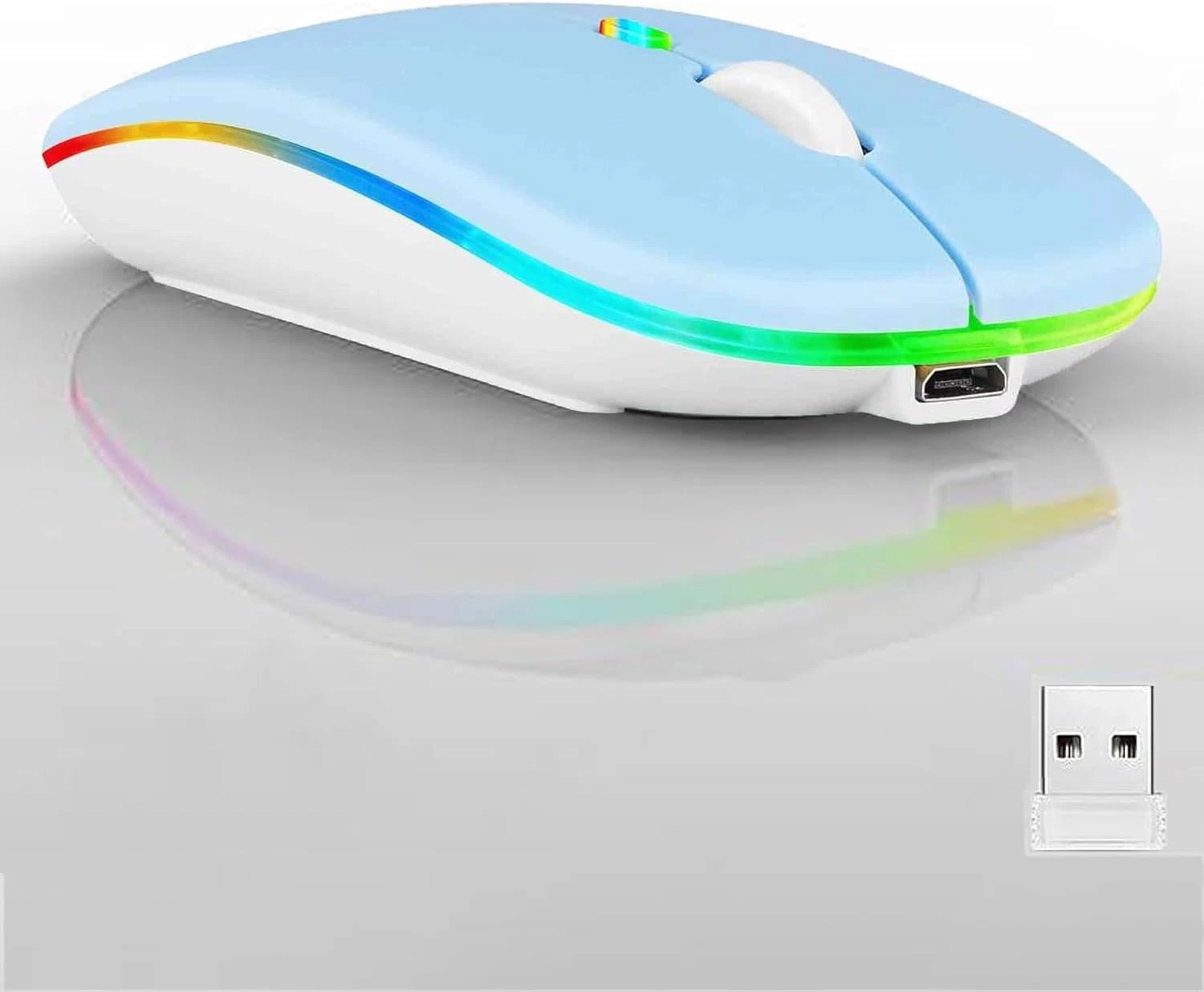 Wireless Bluetooth Mouse Dual Mode Silent Led Rechargeable Slim - Blue