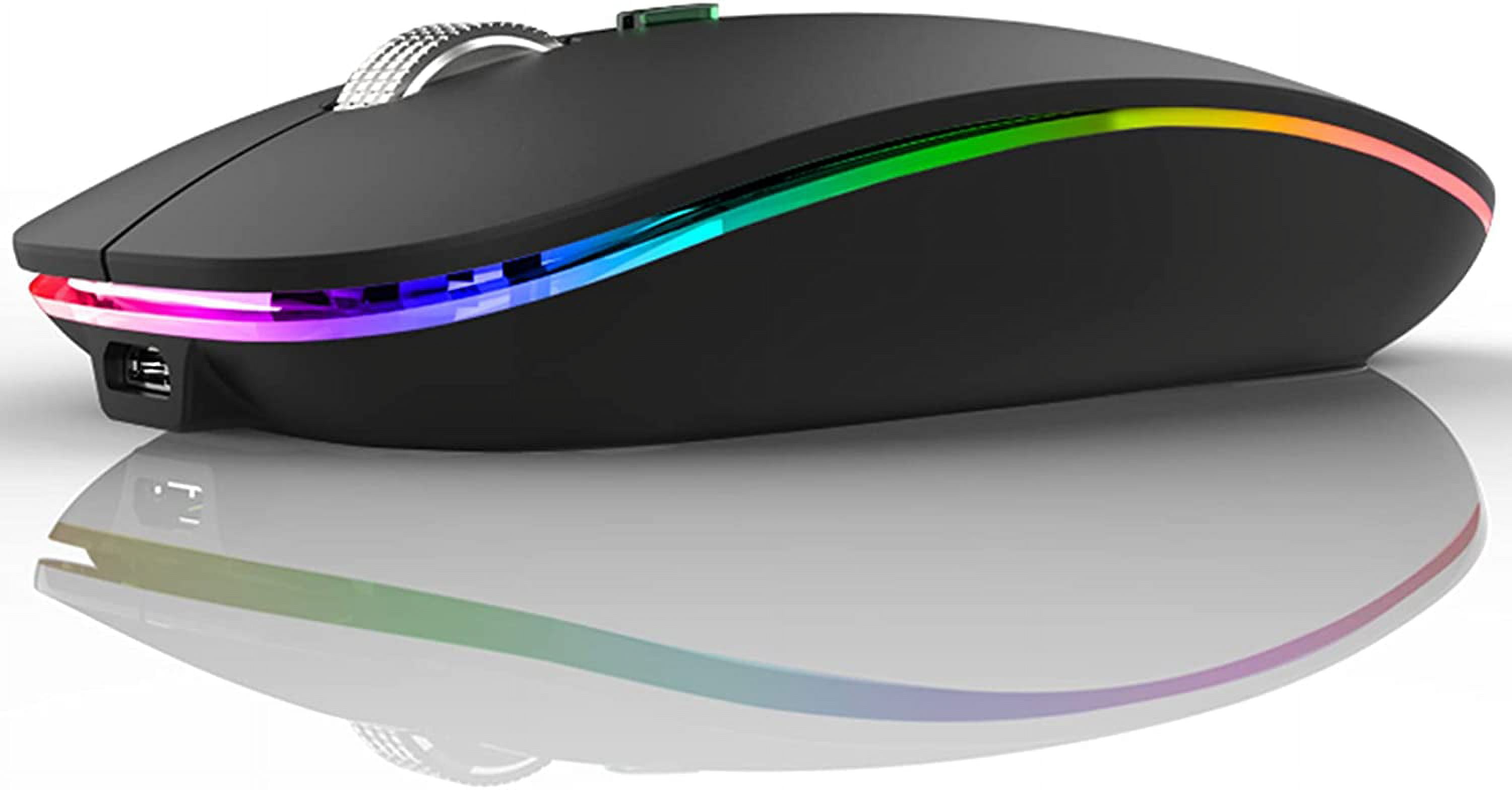 LED Wireless Mouse, G12 Slim Rechargeable Silent 2.4G Portable USB Optical Computer Mice with Receiver and Type C Adapter (Matte Black)