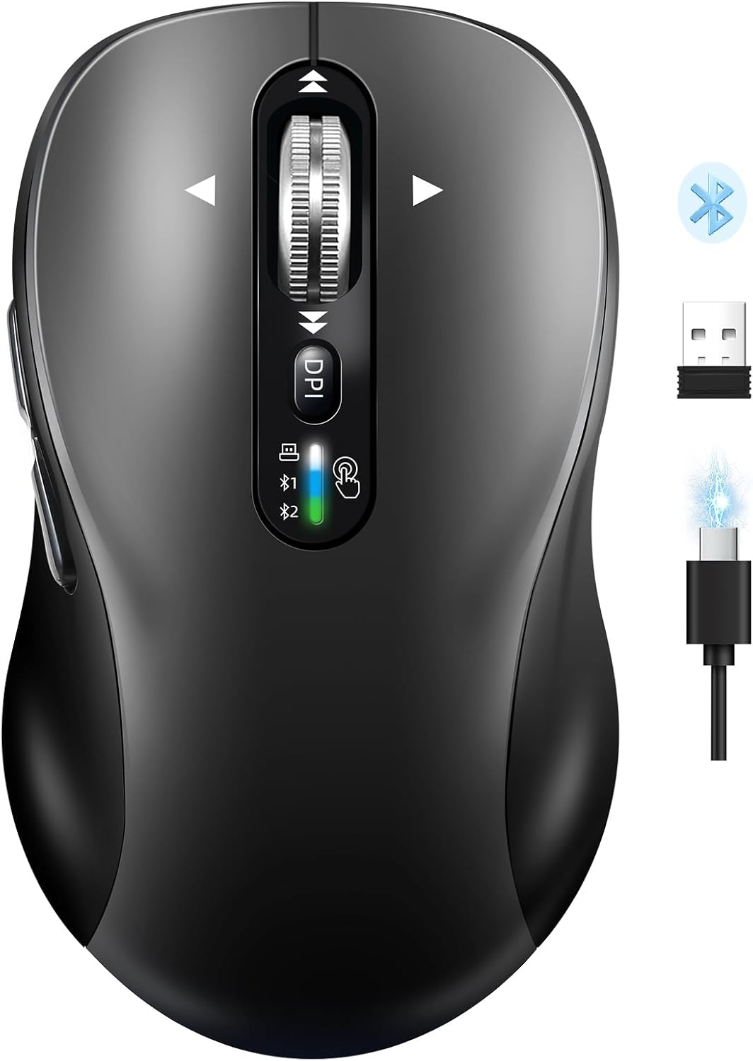 Wireless Bluetooth Mouse,Multi Device Ergo Computer Mouses,Metal 4-Way ...