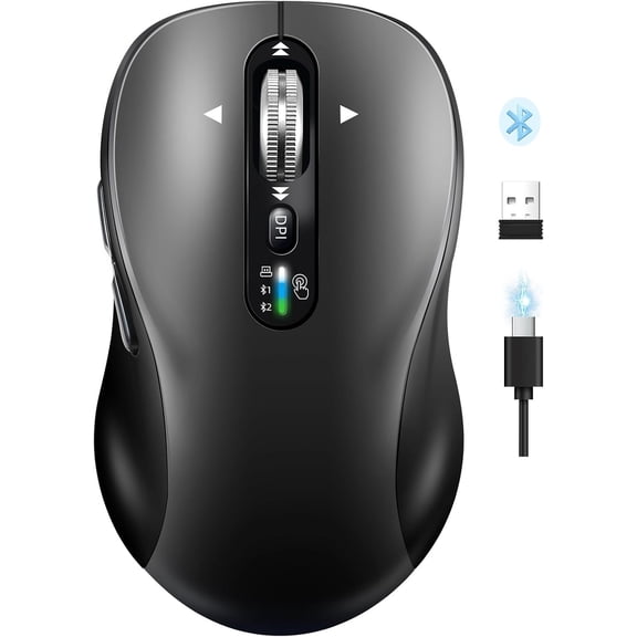 Wireless Bluetooth Mouse,Multi Device Ergo Computer Mouses,Metal 4-Way Super Scrolling, 3200 DPI,10 Buttons,Plug&Play,Quiet,Rechargeable,USB Cordless Mice for Laptop,Tablet,Mac,iPad,PC,Phone (Grey)