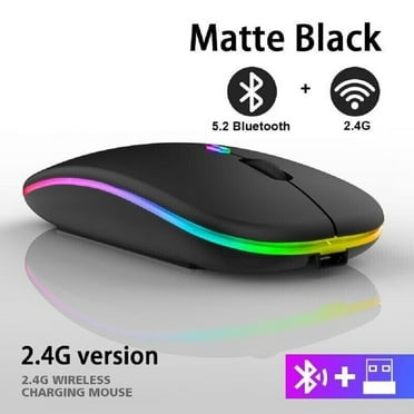 Wireless Bluetooth Mouse Rechargable LED Dual Modes For MacBook Air Pro iPad iMac Tablets PC RGB(Black)