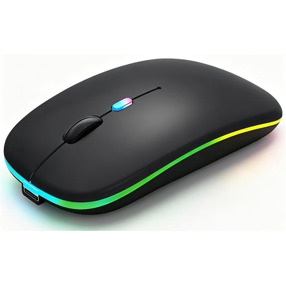 Wireless Bluetooth Mouse Rechargeable Laptop Mice with LED Lights Silent Slim Use(BT5.2 and 2.4G Portable USB) Dual Mode Computer Mouse for Laptop/iPad/Tablet/Apple/Computer/Mac (Black)