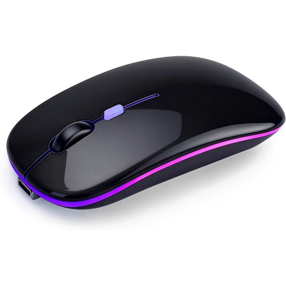 Wireless Bluetooth Mouse Rechargeable Long Lasting Dual Mode - BT 5.2 & 2.4G Silent RGB LED Mice, Slim Portable Ergonomic Mouse for Laptop/PC/Tablet/MacBook/iPad/Apple Devices(Black)