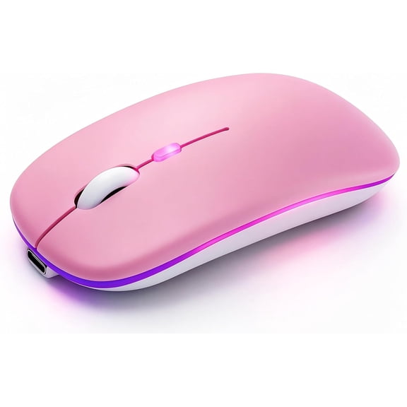 Wireless Bluetooth Mouse Rechargeable Long Lasting Dual Mode - BT 5.2 & 2.4G Silent RGB LED Mice, Slim Portable Ergonomic Mouse for Laptop/PC/Tablet/MacBook/iPad/Apple Devices(Pink)