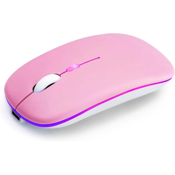 Wireless Bluetooth Mouse Rechargeable Long Lasting Dual Mode - BT 5.2 & 2.4G Silent RGB LED Mice, Slim Portable Ergonomic Mouse for Laptop/PC/Tablet/MacBook/iPad/Apple Devices(Pink)