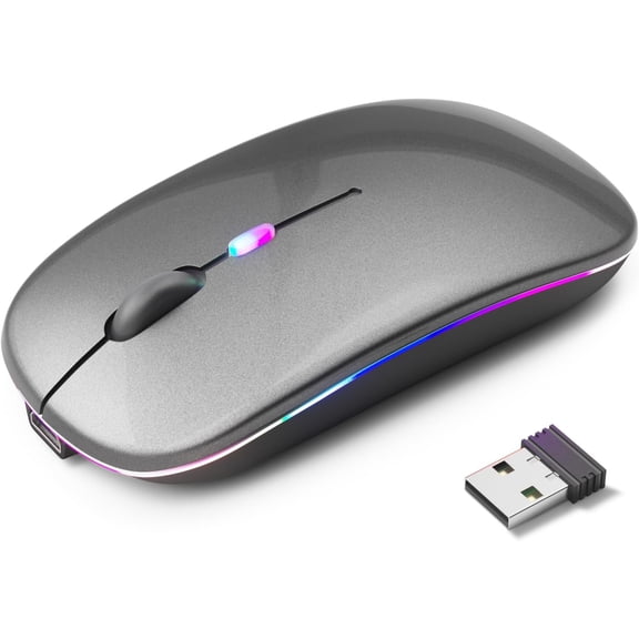 Wireless Bluetooth Mouse – Rechargeable, Silent, Dual Mode (Bluetooth 5.2 & USB) with LED Lights – Portable for Laptop, Desktop, & Tablet(Black)