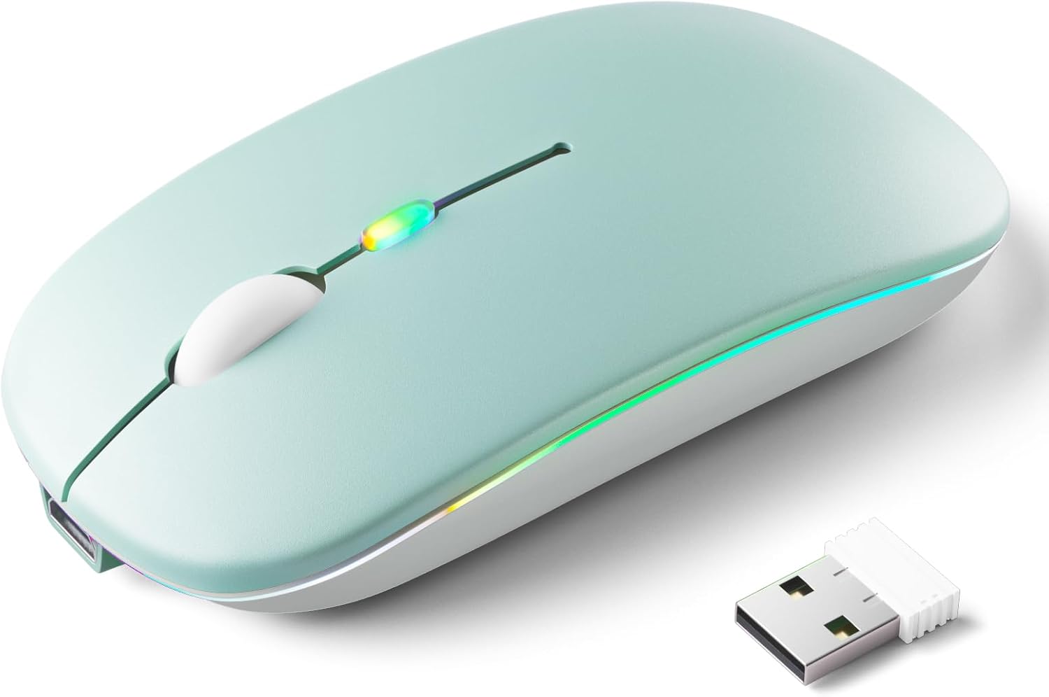 Wireless Bluetooth Mouse – Rechargeable, Silent, Dual Mode (Bluetooth 5.2 & USB) with LED Lights – Portable for Laptop, Desktop, & Tablet(Black)