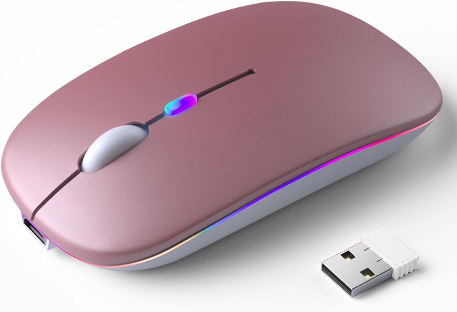Wireless Bluetooth Mouse – Rechargeable, Silent, Dual Mode (Bluetooth 5.2 & USB) with LED Lights – Portable for Laptop, Desktop, & Tablet(Black)