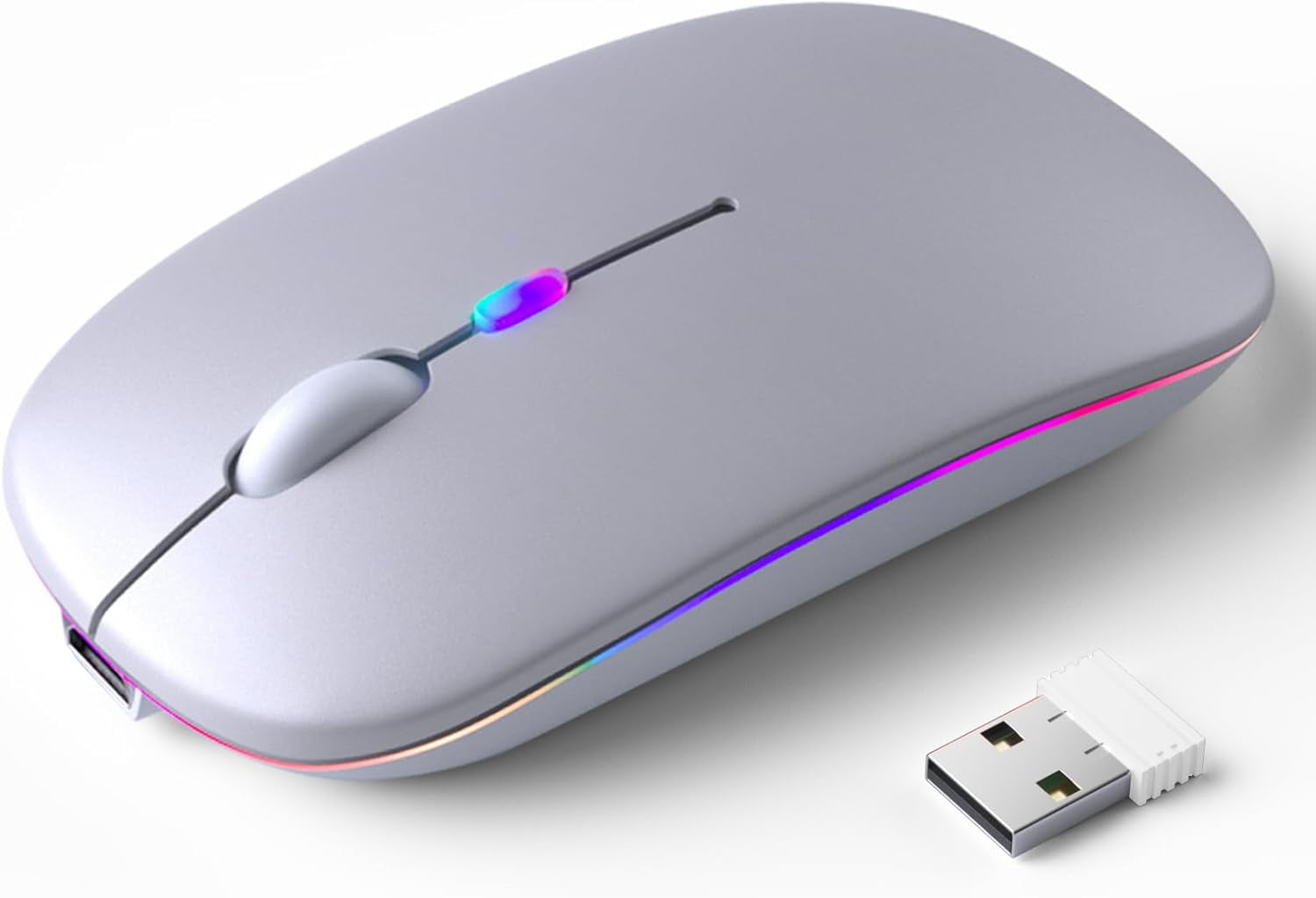 Wireless Bluetooth Mouse – Rechargeable, Silent, Dual Mode (Bluetooth 5.2 & USB) with LED Lights – Portable for Laptop, Desktop, & Tablet(Black)