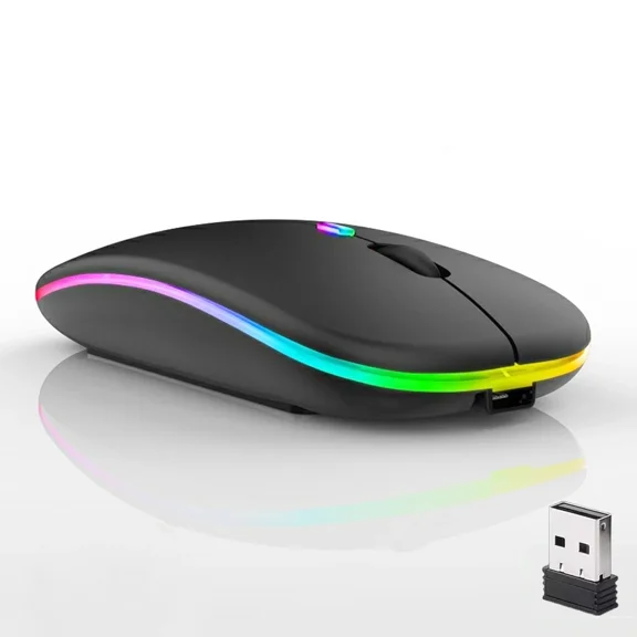 Wireless Bluetooth Mouse,Led Dual Mode Rechargeable Silent Slim Laptop Mouse,...
