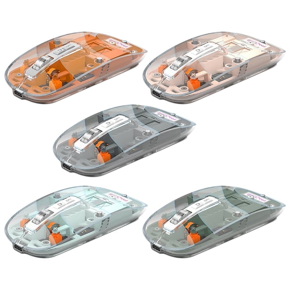 Wireless Bluetooth Mouse Rechargeable with Transparent Design, 4-Stage DPI Adjustment (800/1200/1600/2400), Silent Click, Metal Scroll Wheel, Up to 30 Days Battery Life