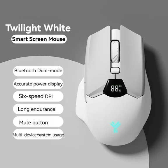 Wireless Bluetooth Mouse, Smart Screen Display, Dual Mode Mute Button, 600mAh Lithium Battery, Office Mouse for Tablet, Notebook