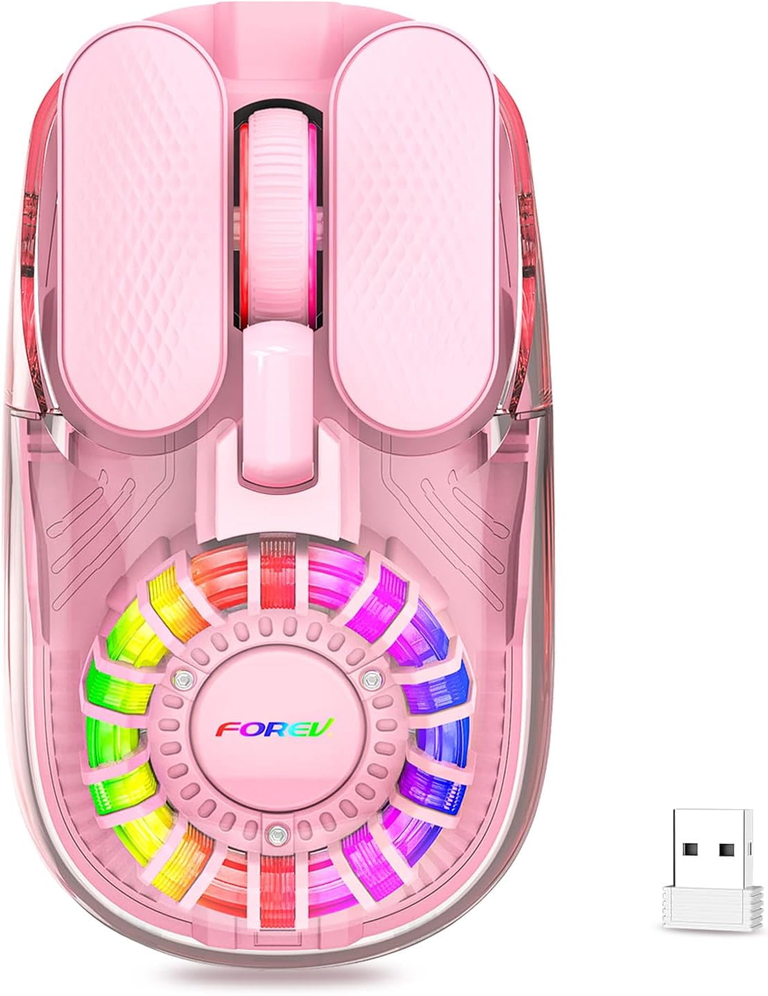 Wireless Bluetooth Mouse, Transparent BT 5.1+2.4G Dual-Mode Mouse with Magnetic Top Cover, RGB Backlit Rechargeable Computer Mouse for Laptop PC MacBook iPad