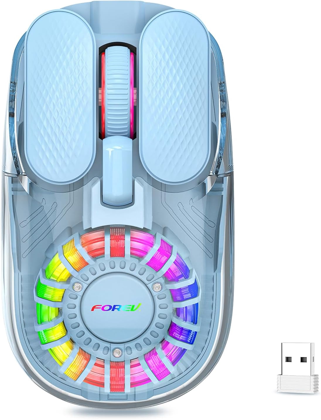 Wireless Bluetooth Mouse, Transparent BT 5.1+2.4G Dual-Mode Mouse with Magnetic Top Cover, RGB Backlit Rechargeable Computer Mouse for Laptop PC MacBook iPad