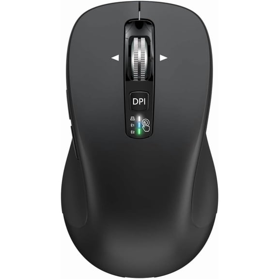 Wireless Bluetooth Mouse (USB + BT1 + BT2), Full Size, 4-Way Scrolling, Multi-Device Silent Mouse for Computer, Laptop, iPad, MacBook (Black)