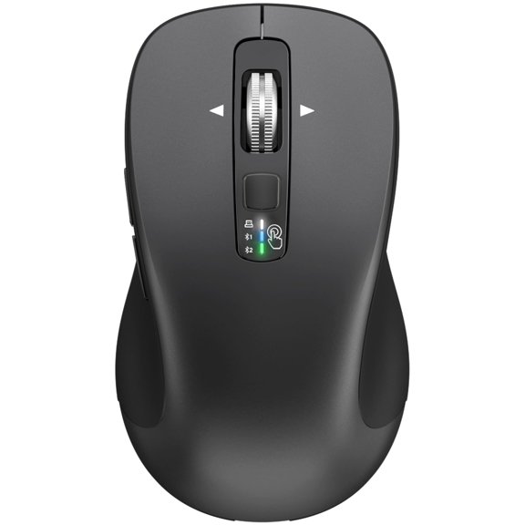 Wireless Bluetooth Mouse (USB + BT1 + BT2), Full Size Mouse, 4-Way Scrolling, Multi-Device Silent for Computer, Laptop, iPad, MacBook (Grey)
