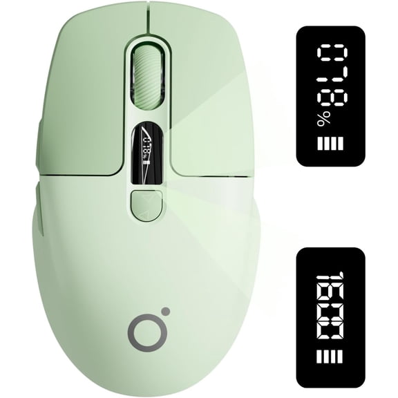 Wireless Bluetooth Mouse with Visible Battery & DPI Screen, Multi-Device BT & 2.4G Computer Mouse, 500 mAh Rechargeable, 1600DPI, Silent Portable Optical Mice for Laptop, PC, Mac, iPad - Green