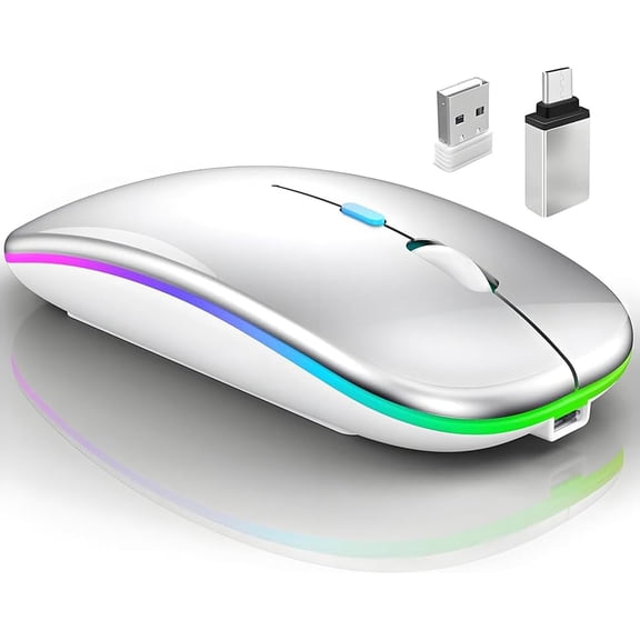 Wireless Bluetooth Mouse for MacBook Air/Mac/Pro/Laptop/Computer/PC,Rechargeable Dual Mode Switch 5.2/3.0 and 2.4GHz USB Receiver (Silver)