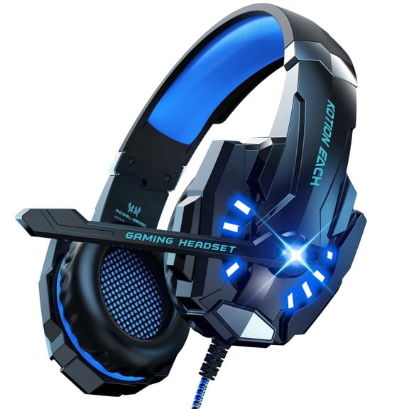 Gaming Headset with Microphone, Compatible with PS4 PS5 Xbox One PC Laptop, Over-Ear Headphones with LED Light, Noise Canceling Mic, 7.1 Stereo Surround Sound,Soft Earmuffs for Nintendo Series X|S