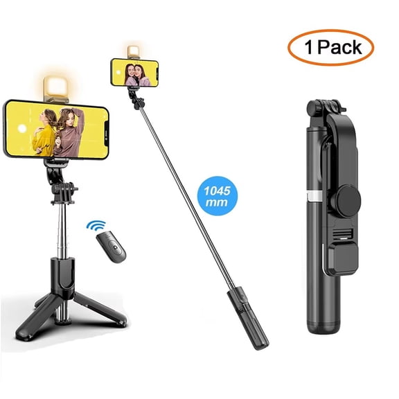 Wireless Bluetooth Selfie Stick Tripod Foldable Portable with Fill Light and Remote Control for Android iPhone Smartphone
