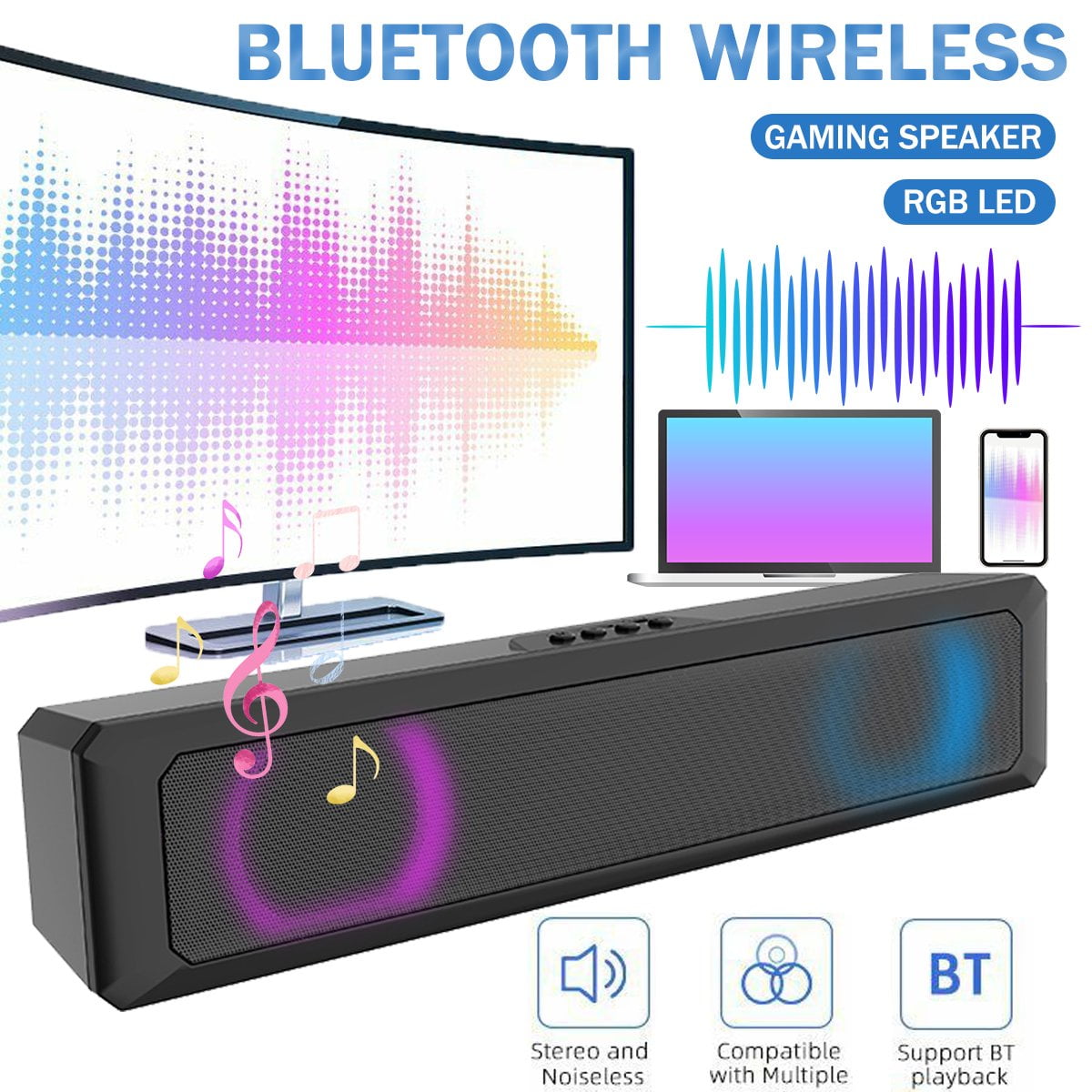 Portable Home Theater Echo Wall 3D Stereo Wireless Subwoofer RGB LED  Colorful Flash Barra De Sonido Para TV Bluetooth Speaker - AliExpress