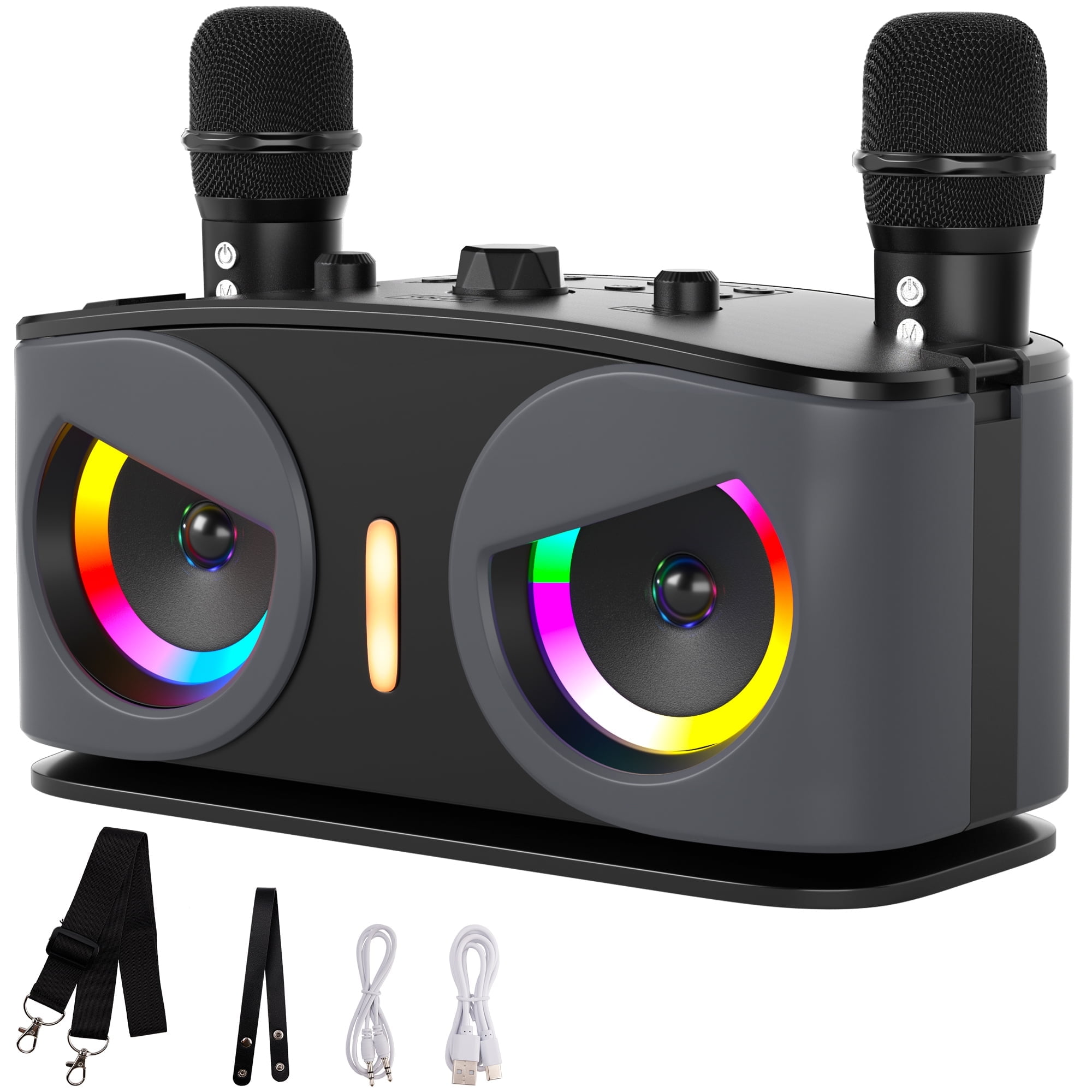 VIPQV Karaoke Machine, Portable Bluetooth Speaker with 2 Wireless Microphones for Adults & Kids, Karaoke Microphone with Voice Change Function, Supports TF/AUX/USB for Home Party