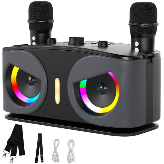 VIPQV Karaoke Machine, Portable Bluetooth Speaker with 2 Wireless Microphones for Adults & Kids, Karaoke Microphone with Voice Change Function, Supports TF/AUX/USB for Home Party