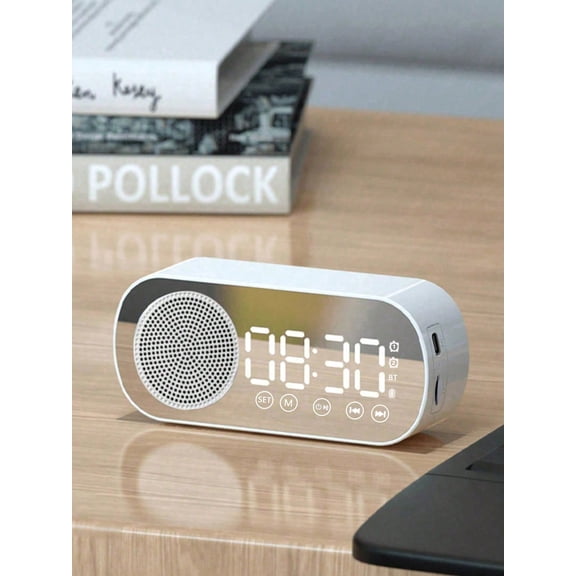 Wireless Bluetooth Speaker 4.57" x 2.01" x 1.3", High Volume Multi-Function Subwoofer Smart Mini Alarm Clock AI Speaker white