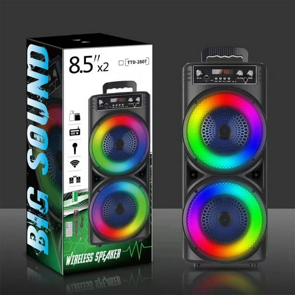 Wireless Bluetooth Speaker, Dual 8.5" Bluetooth Subwoofer Loud Sound System, Portable FM Party Speaker Heavy Bass With Microphone, LED Light, TWS