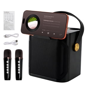 VIPQV Karaoke Machine, Portable Bluetooth Karaoke Speaker with 2 Wireless Microphones, Dual Microphone Chorus, Supports TWS/TF/USB/AUX, Home Party and Outdoor Entertainment, Black