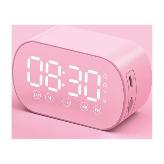 Quinlirra 2 in 1Portable Small Bluetooth Speaker Wireless, Alarm Clock Bluetooth Speaker, Digital Display, Office Accessories for Home Decor/Outdoor/Party/Gift-Pink&3.3*1.5*2inch