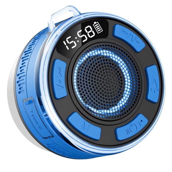 Wireless Bluetooth Speaker IPX6 Waterproof LED Light Strong Bass Bluetooth Speaker Type-C Charging Cable 1100mAh Blue,1 * Bluetooth speaker 1 * data cable 1 * English manual,Blue