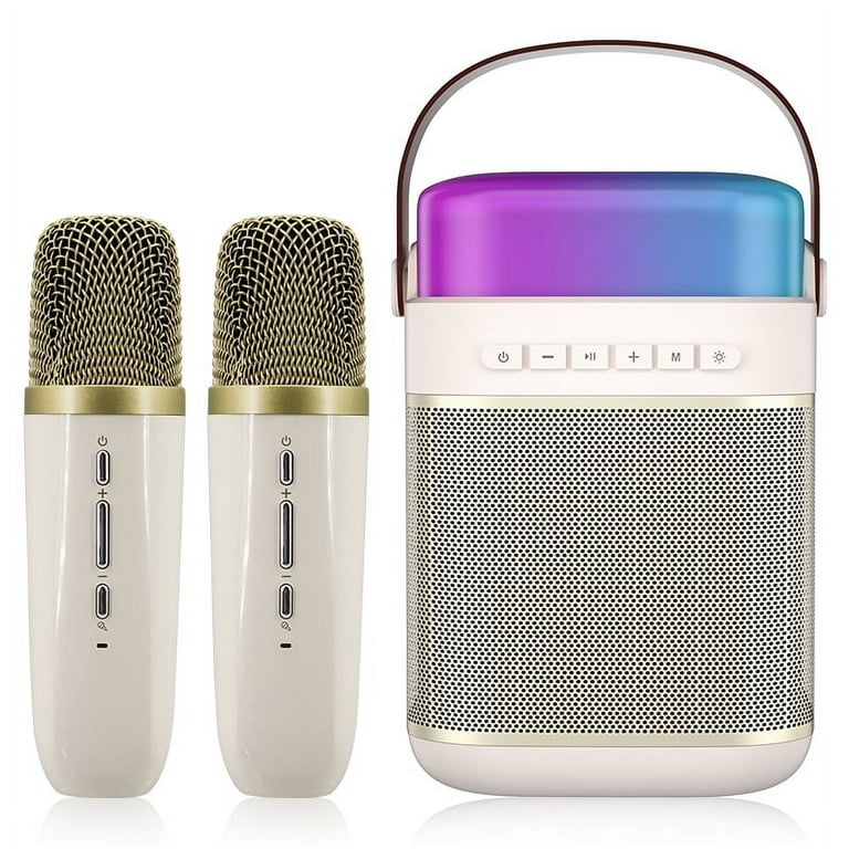 Wireless Bluetooth Speaker with Microphone, Mini Karaoke Machine, Portable  Bluetooth Karaoke Speaker with 2 Wireless Microphones and Colorful Lights