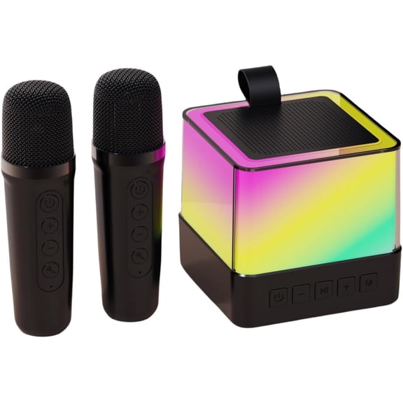 Wireless Bluetooth Speaker, Outdoor Portable Karaoke Machine, Microphone Speaker All-in-one Machine, Colorful Ambient Light, Multiple Sound Changing Modes (K18 Black,2 microphone)