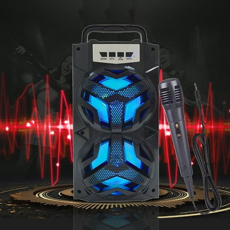 Wireless Bluetooth Speaker, Portable Karaoke Speaker, Outdoor High Volume Bluetooth Subwoofer with USB T Flash Card AUX Playback, Built-in Microphone, Long Battery Life, Colorful LED Lights