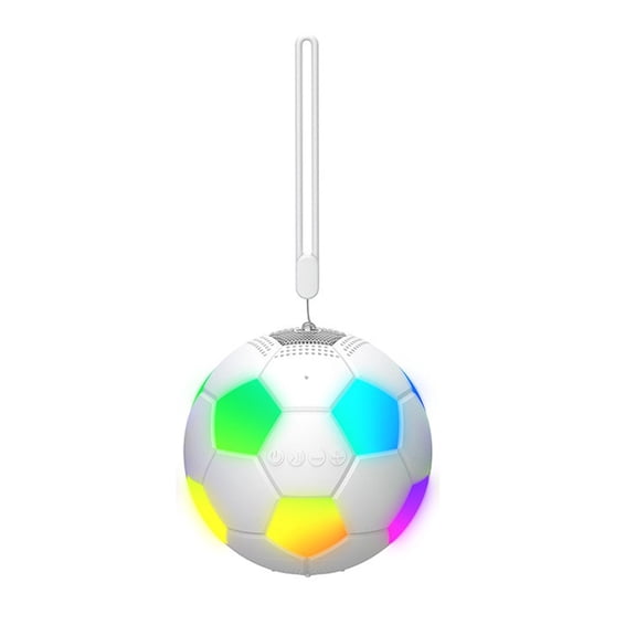 Wireless Bluetooth Speaker, White Soccer Shaped with Cool RGB Ambient Light, Portable Hanging Speaker with Charger and Type-C Cable for Sports Fans Outdoor Party Bedroom Living Room Camping