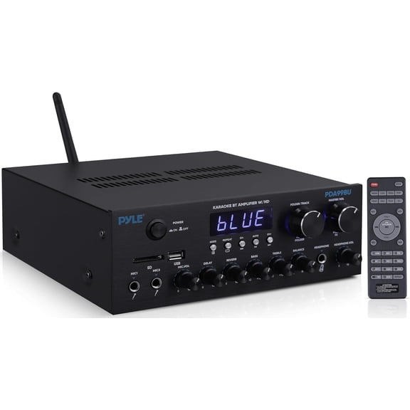 Wireless Bluetooth Streaming Amplifier, 200W Multi Channel Home Audio Receiver with Hi Def in/Out, Optical/Coaxial, FM Radio, USB/SD, AUX, RCA, Mic in, and BT/FM Antenna