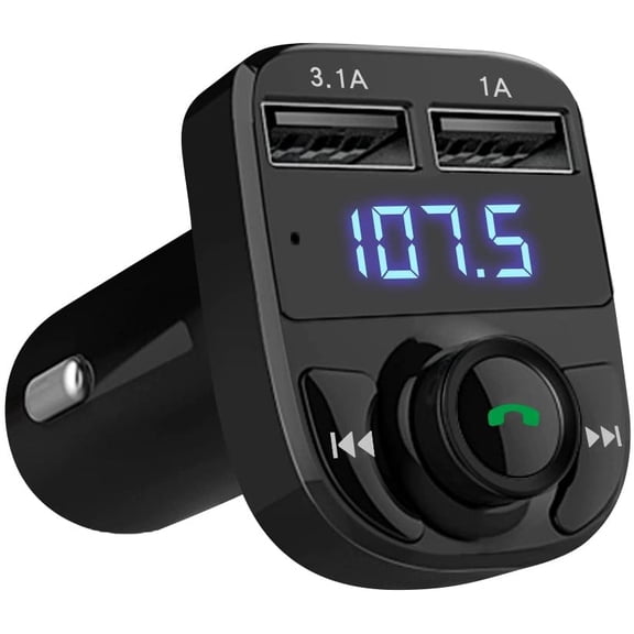 Wireless Bluetooth Transmitter Handsfree Call Car Charger Radio Receiver MP3 Audio Music Adapter Dual USB Ports LED Show Voltage/FM Frequency