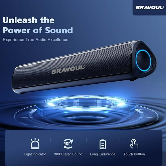 BRAVOUL MS03H Bluetooth 2.0-Channel Stereo 18.11 in Sound Bar with Charging Cable 1pcs & Built-in Amplifier, Black