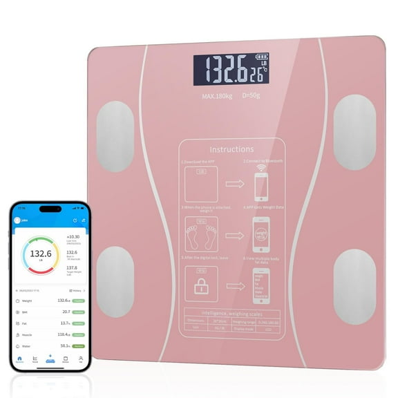 Wireless Body Fat Scale, Digital Scales for Body Weight with LCD Display, Smart Home Scale Can Be Connected to Bluetooth APP, Scale with BMI, Body Fat, Muscle Mass