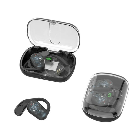 Wireless Bone Conduction Bluetooth 5.3 Earbuds,Rotatable Earloop Sports Headphones,Semi Transparent Digital Display Charging Bin,Open Ear Comfort,Anti Drop Stable Wear,Type C Fast Charge Headphones