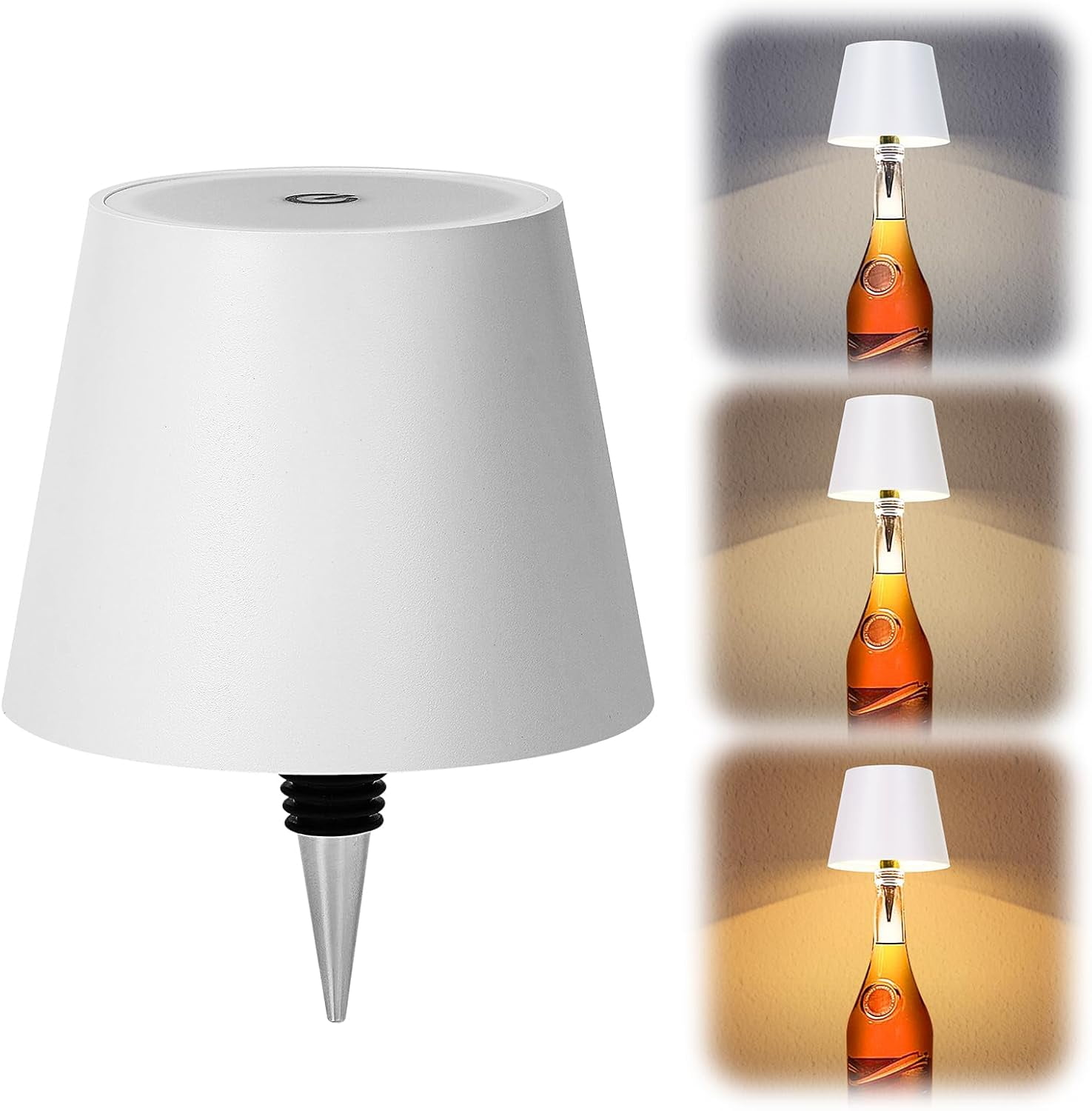 Wireless Bottle Lamp, 3 Color Stepless Dimming Rechargeable LED Wine Bottle Lights, Touch Wine Bottle Lamp with RGB Breathing Light Cordless Table Lamp for Bars Restaurants