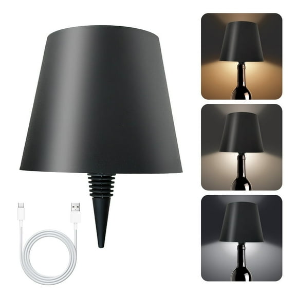 Wireless Bottle Lamp, 3 Level Brightness 3000K-6000K Touch Lamp with Touch Dimming, Rechargeable Cordless Lamp for Bedroom, Restaurant, Nightstand Modern Wine Bottle Light， Black