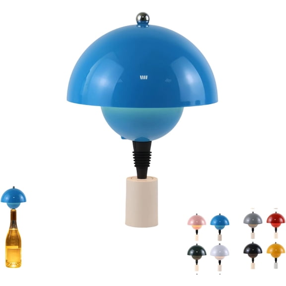 Wireless Bottle Lamp, Rechargeable Wine Bottle Lamp with Mushroom Shape, 3 Color Temperature Cordless Table Lamp for Home Bar Decor(blue)Q