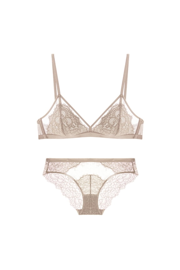 Wireless Bra Bralette for Lady Women Lace Bras with Briefs Underwear Set Ladies Bralettes with Support Beige S