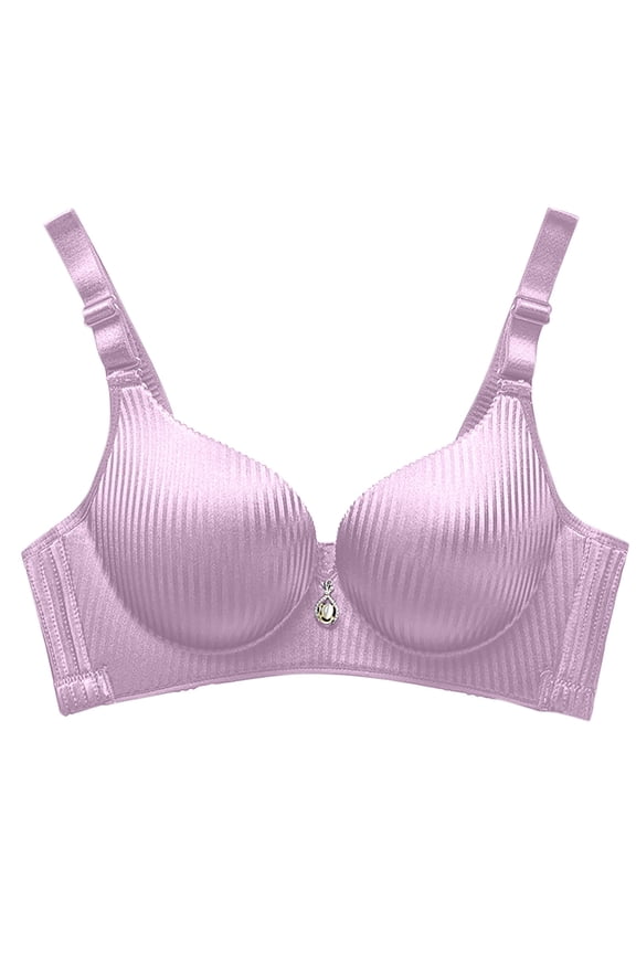 Wireless Bra with Jewel Flower Decoration, Solid Color A Cup, Comfortable Fabric for Daily Wear, Gathered Design, Adjustable Under Bust Support #Purple,70A