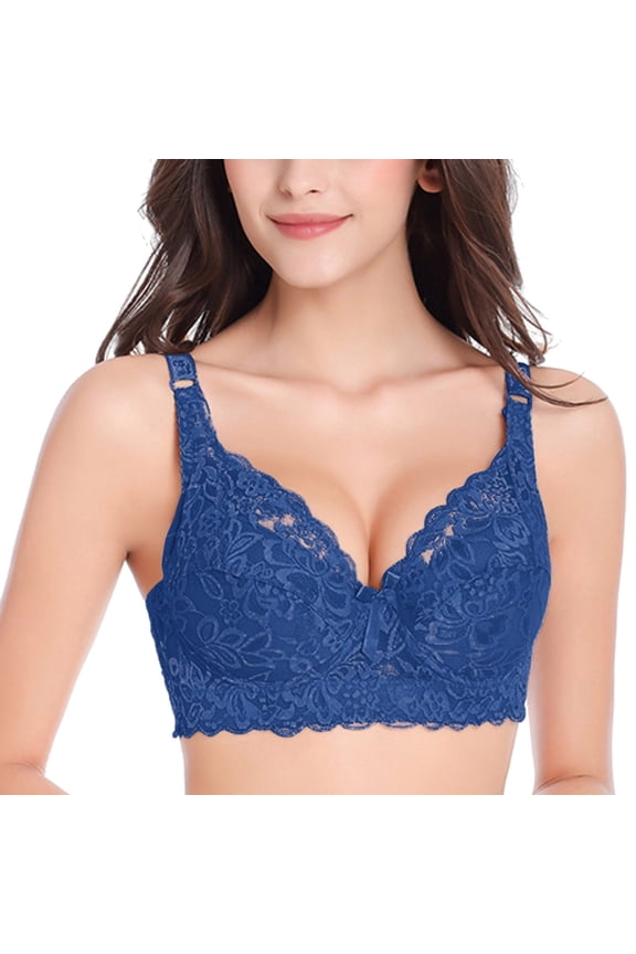 Wireless Bra for Women, Soft Lightweight Plunge V Neck Low Cut Bra Low Cut Full Coverage Breathable Bra Criss Cross Back Seamless Push Up Post Surgery Daily Beach Bra, Blue
